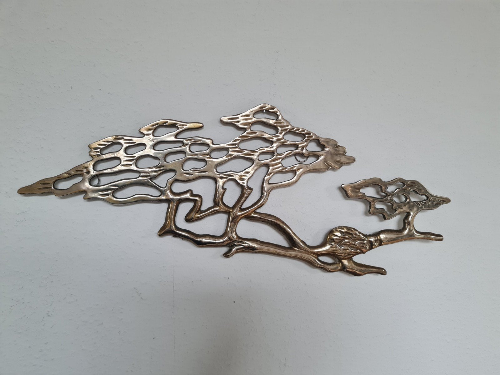 Vintage messing wanddecoratie Boom Mid Century, Ophalen of Verzenden, Brons