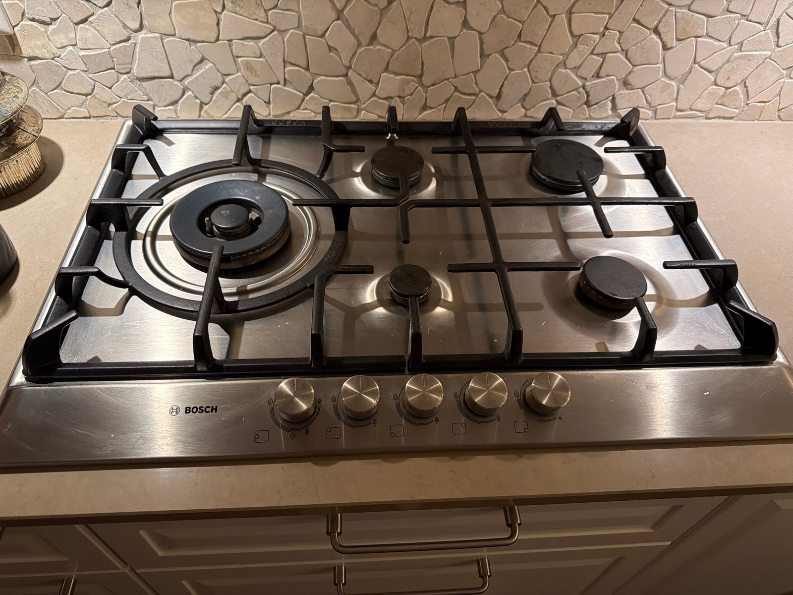 Bosch Inbouw Gasfornuis - 5 Kookzones, Ophalen, Gebruikt, Minder dan 85 cm, 60 cm of meer
