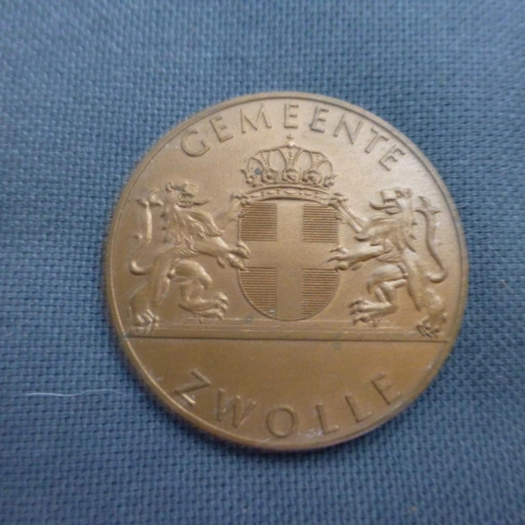 Herdenkings penning van de gemeente Zwolle, Ophalen of Verzenden, Brons, Nederland