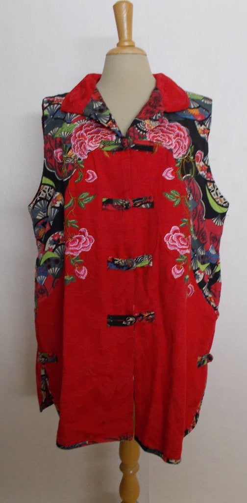 Apart rood bewerkt print vest/lang gilet! XL/XXL, Overige kleuren, Verzenden, Maat 46/48 (XL) of groter, Zo goed als nieuw