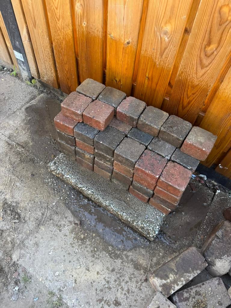 Oude getrommelde Cobblestones - Rood/Grijs/Zwart, Ophalen, Gebruikt, Klinkers, Minder dan 5 m²