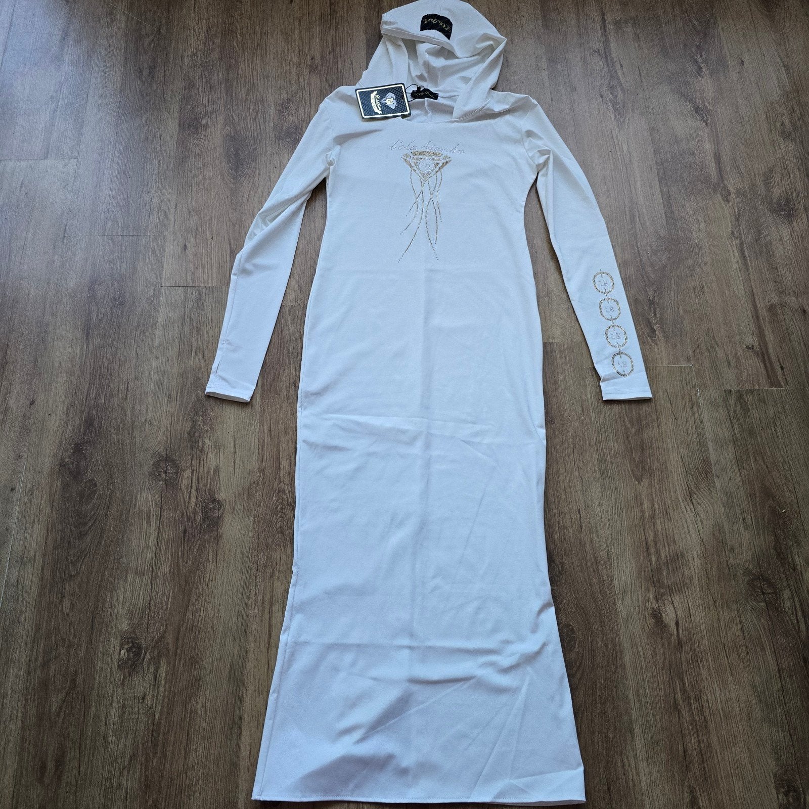 L'ola Bianka maxi jurk met capuchon maat universele, Maat 38/40 (M), L'ola Bianka, Wit, Nieuw