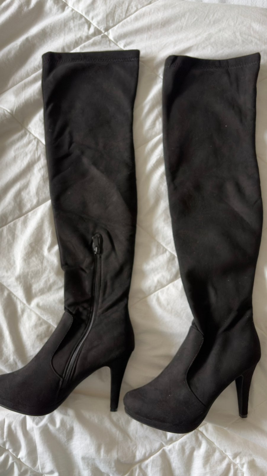 hoge zwart suede laarzen met hak, Ophalen, Hoge laarzen, Zwart, Nieuw