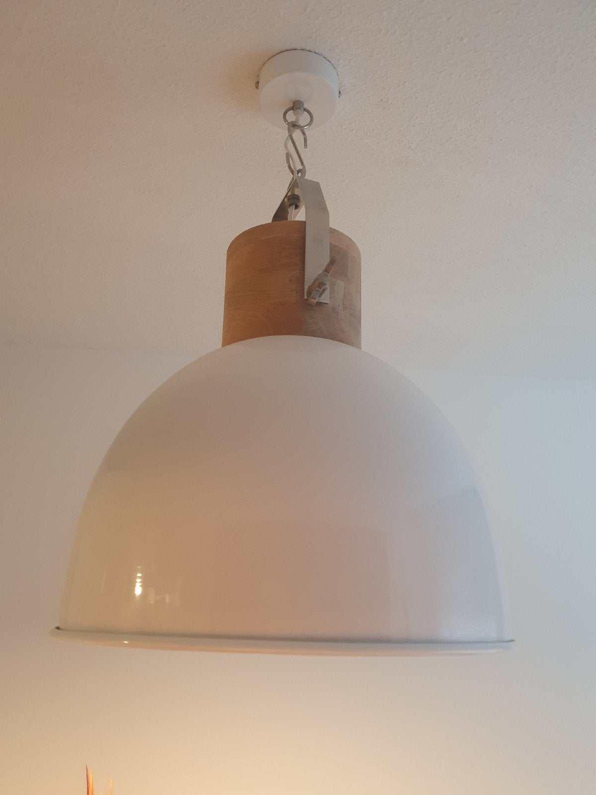 Mooie hoogglans witte hanglamp - Ø40cm, Ophalen, Zo goed als nieuw, Hout, 50 tot 75 cm