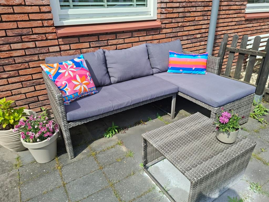 Comfortabele Wicker Loungeset, Tuin en Terras, Tuinsets en Loungesets, Ophalen, Gebruikt, 3 zitplaatsen, Bank
