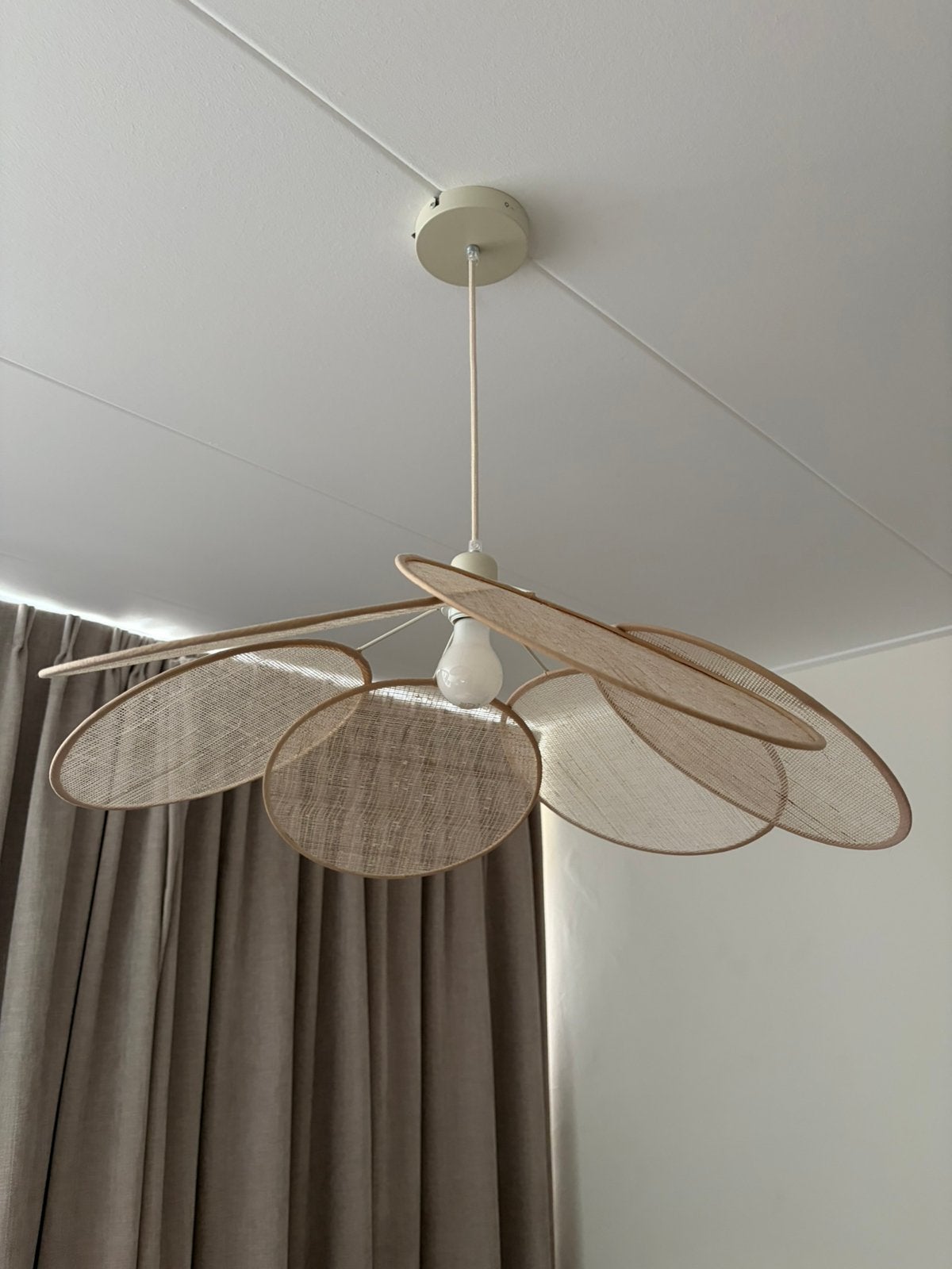 Japandi hanglamp crème met linnen kap, Ophalen of Verzenden, Zo goed als nieuw