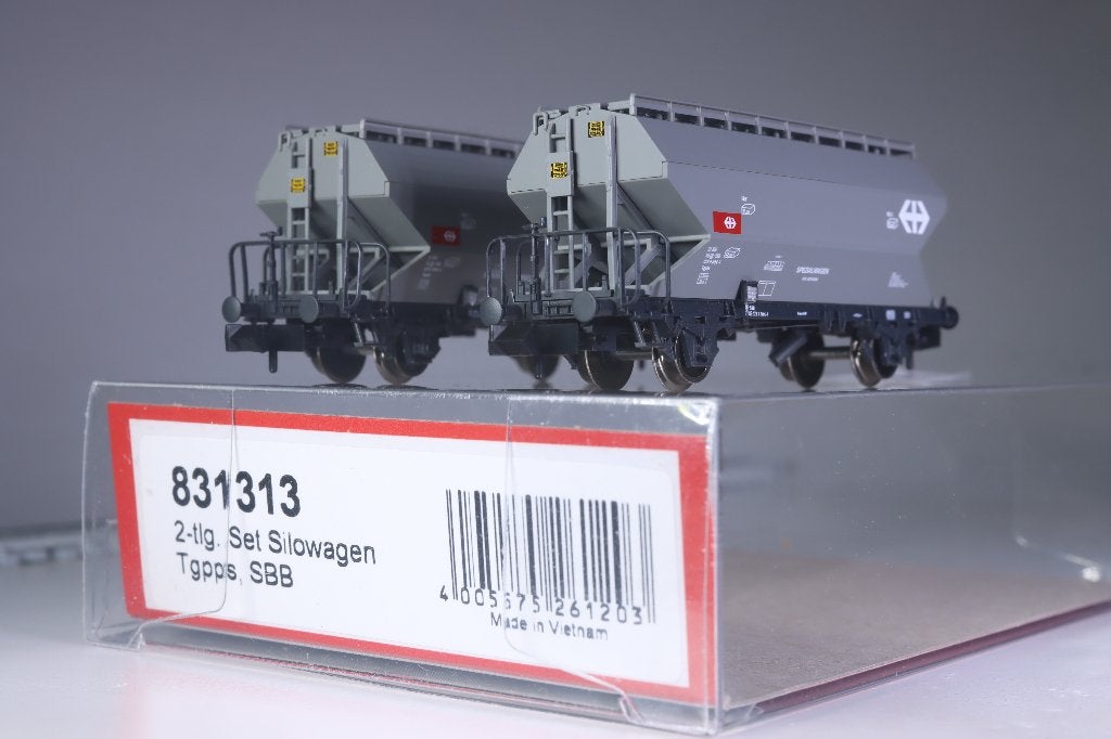 2-delige set graansilowagens type Tgpps, SBB, Gelijkstroom, Fleischmann, Ophalen of Verzenden, Nieuw