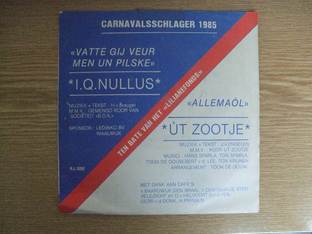 I.Q. NULLIS   VATTE GIJ VEUR MEN UN PILSKE       UT ZOOTJE, 7 inch, Ophalen of Verzenden, Zo goed als nieuw, Nederlandstalig