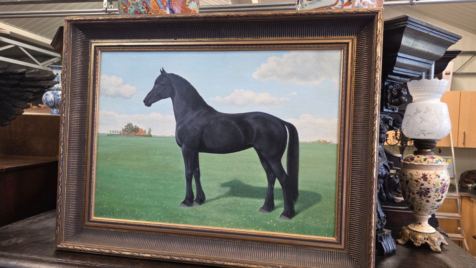 Groot antiek schilderij van paard, Antiek en Kunst, Ophalen