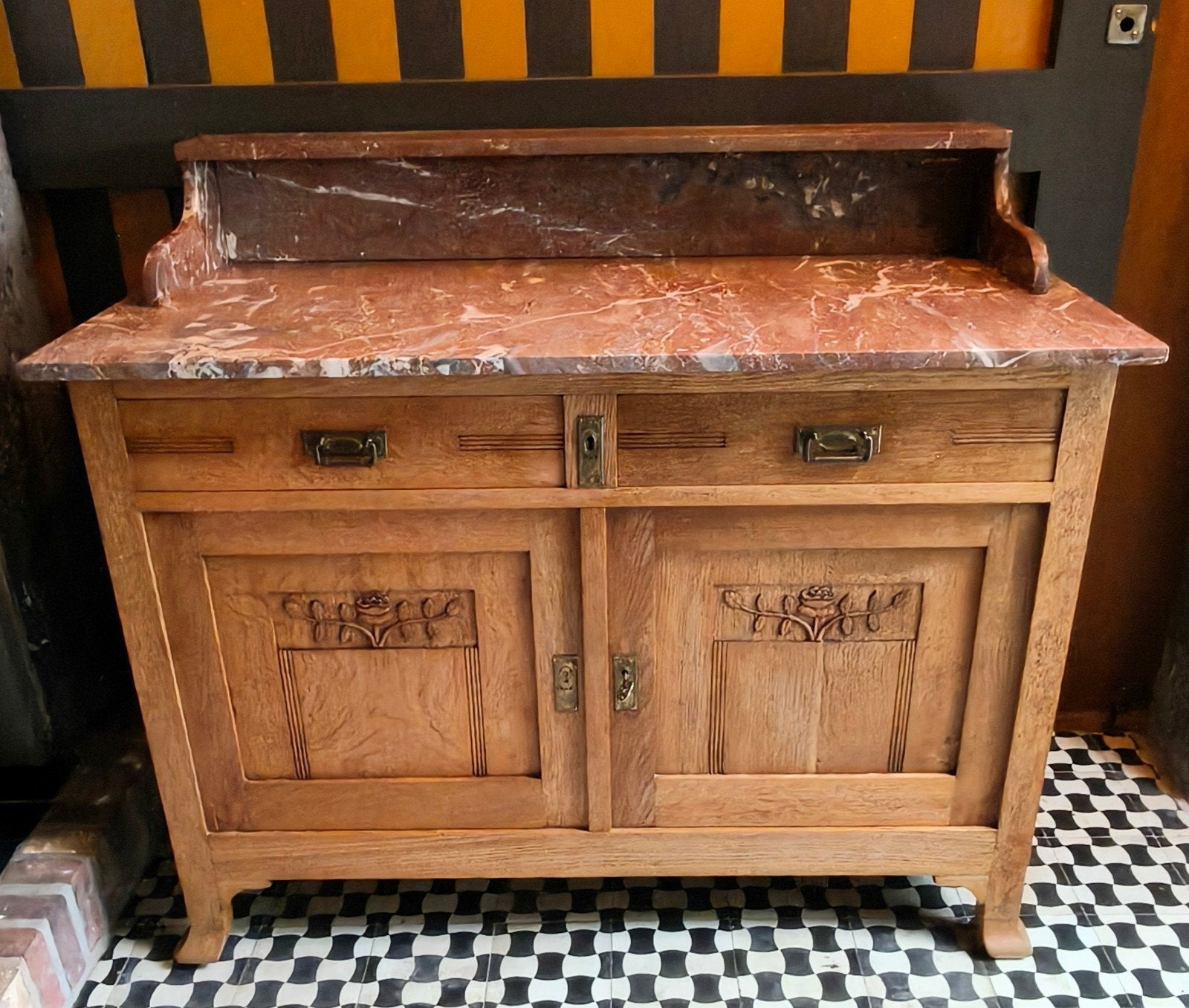 ️ Klassieke jaren '30 commode met marmeren blad, Ophalen, 50 tot 70 cm, Voetruimte, 100 cm of meer