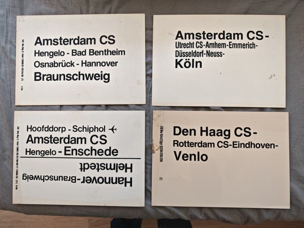 4 x oude koersbordjes jaren 80-90, Verzamelen, Ophalen of Verzenden, Gebruikt, Trein, Overige typen