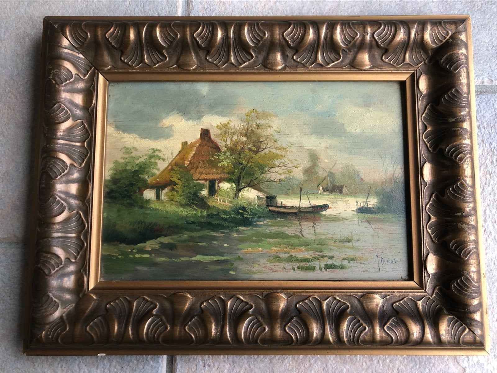 Olieverfschilderij met Hollands landschap, gesigneerd, Ophalen of Verzenden
