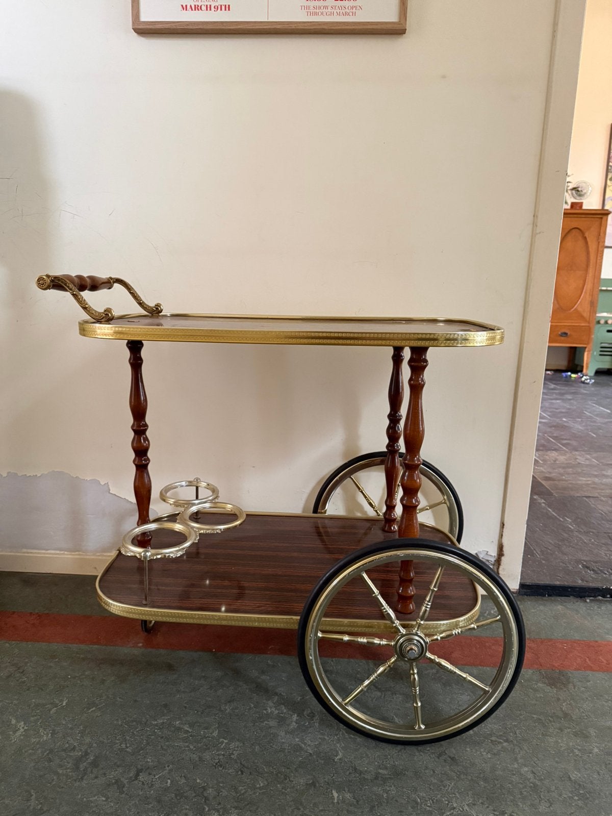 Vintage serveerwagen / theewagen met los wiel, Ophalen