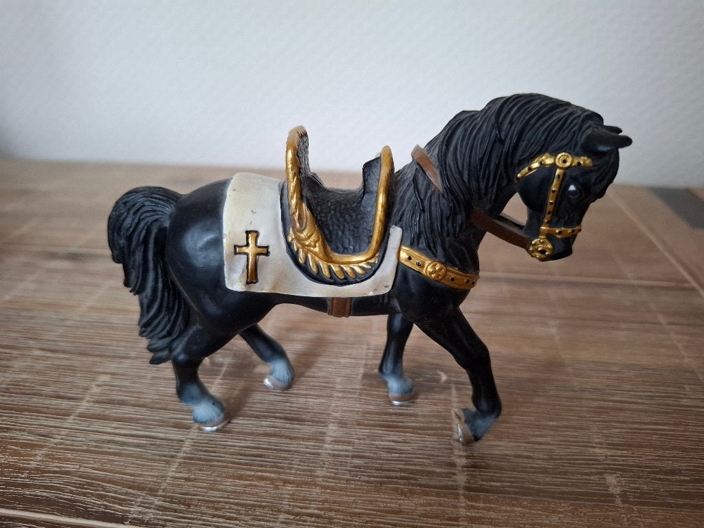 Schleich Zwart ridder paard uit set scenery pack, Ophalen of Verzenden, Zo goed als nieuw