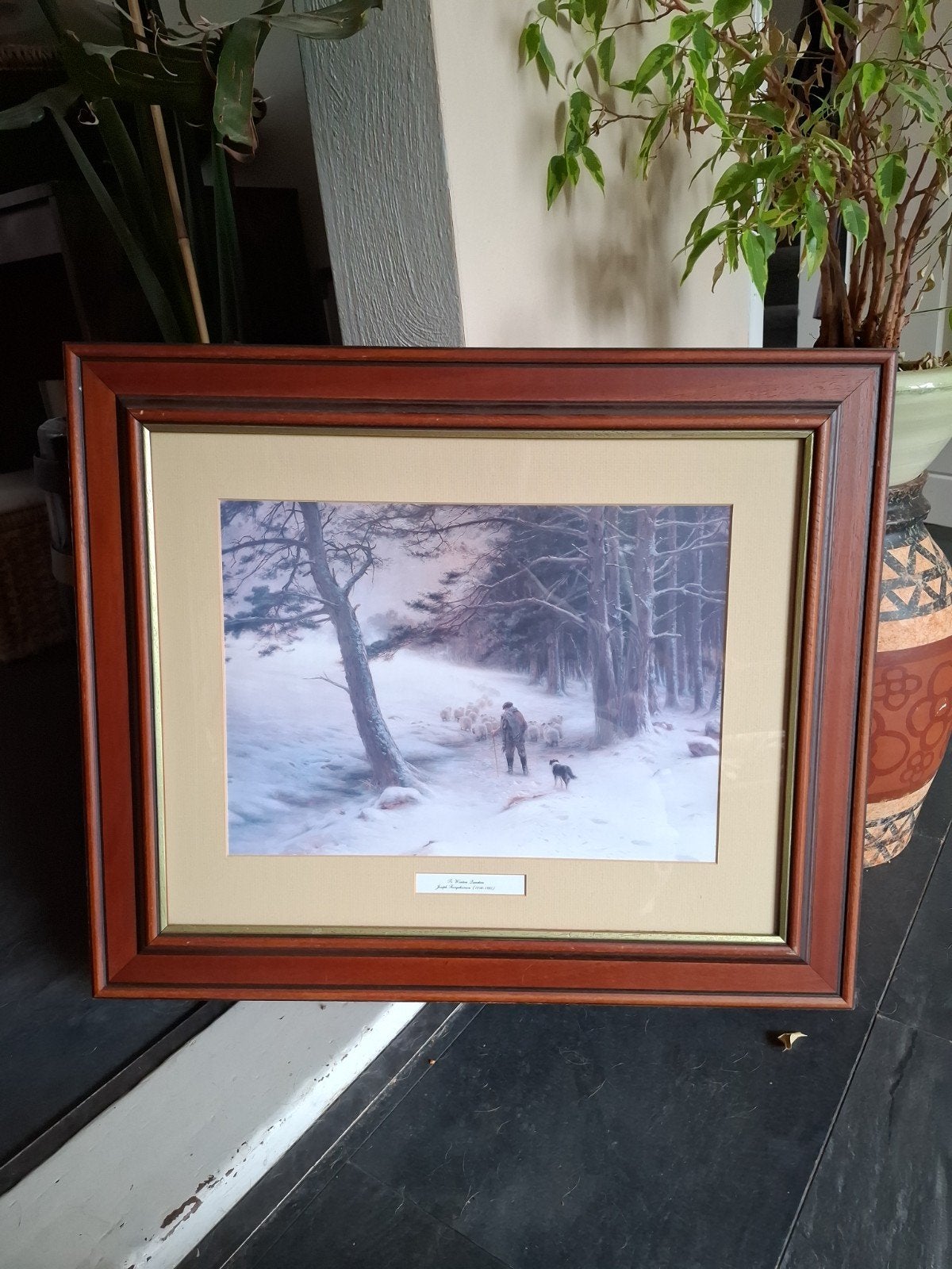 Ingelijste print: Herder met schapen in de sneeuw, Ophalen, Zo goed als nieuw, Schilder- en Tekenkunst, Onbekend