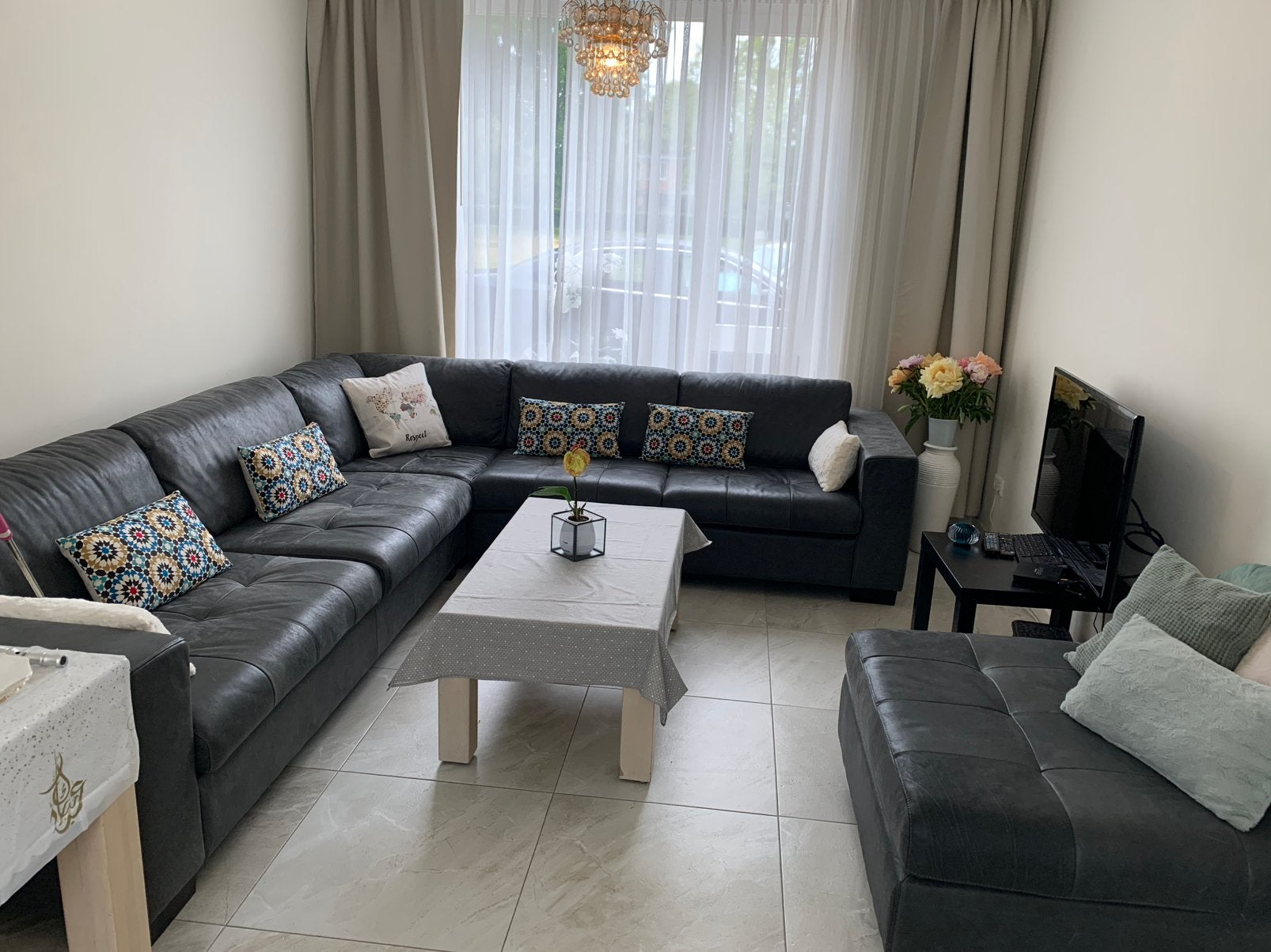 Luxe leren hoekbank van Lederland  – inclusief hocker, Ophalen, Gebruikt, Leer