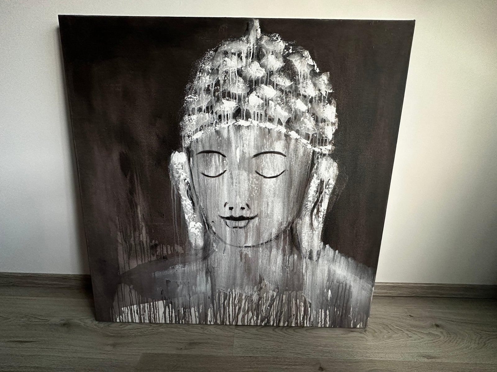 Modern Boeddha canvas schilderij - 100x100 cm 4cm diep, Ophalen, Acrylverf, Overig onderwerp, Handgeschilderd