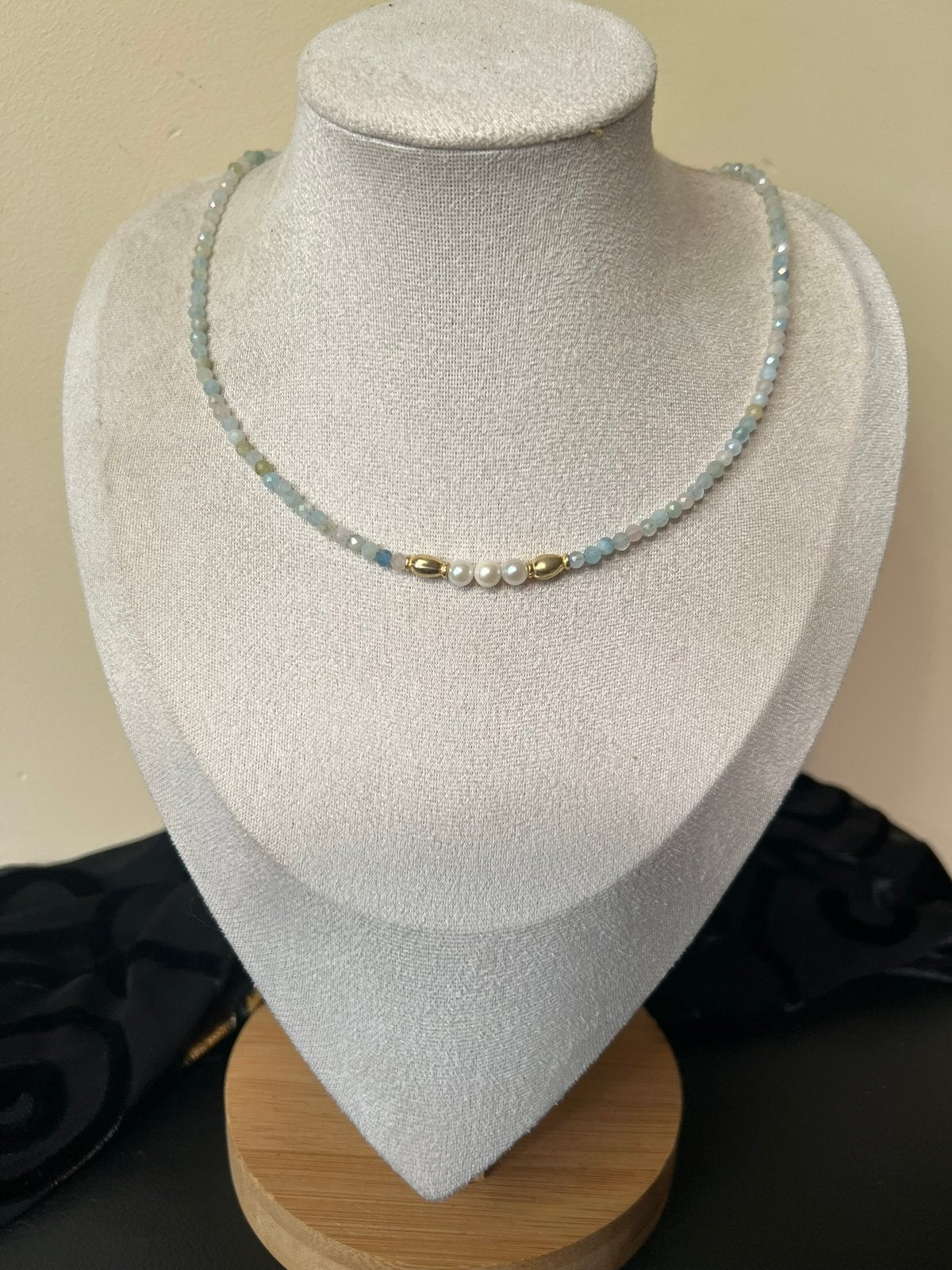 Aquamarijn AKOYA zoutwater parel morganiet beryl heliodoor, Sieraden, Tassen en Uiterlijk, Kettingen, Blauw, Magnolia11, Nieuw