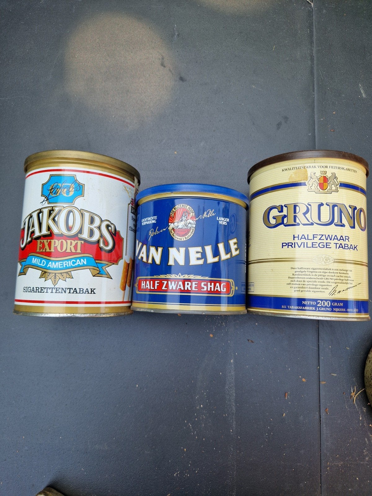 Vintage tabaksblikken: Jakobs, Van Nelle, Gruno, Pall Mall, Verzamelen, Blikken, Gebruikt, Overige, Van Nelle, Ophalen of Verzenden