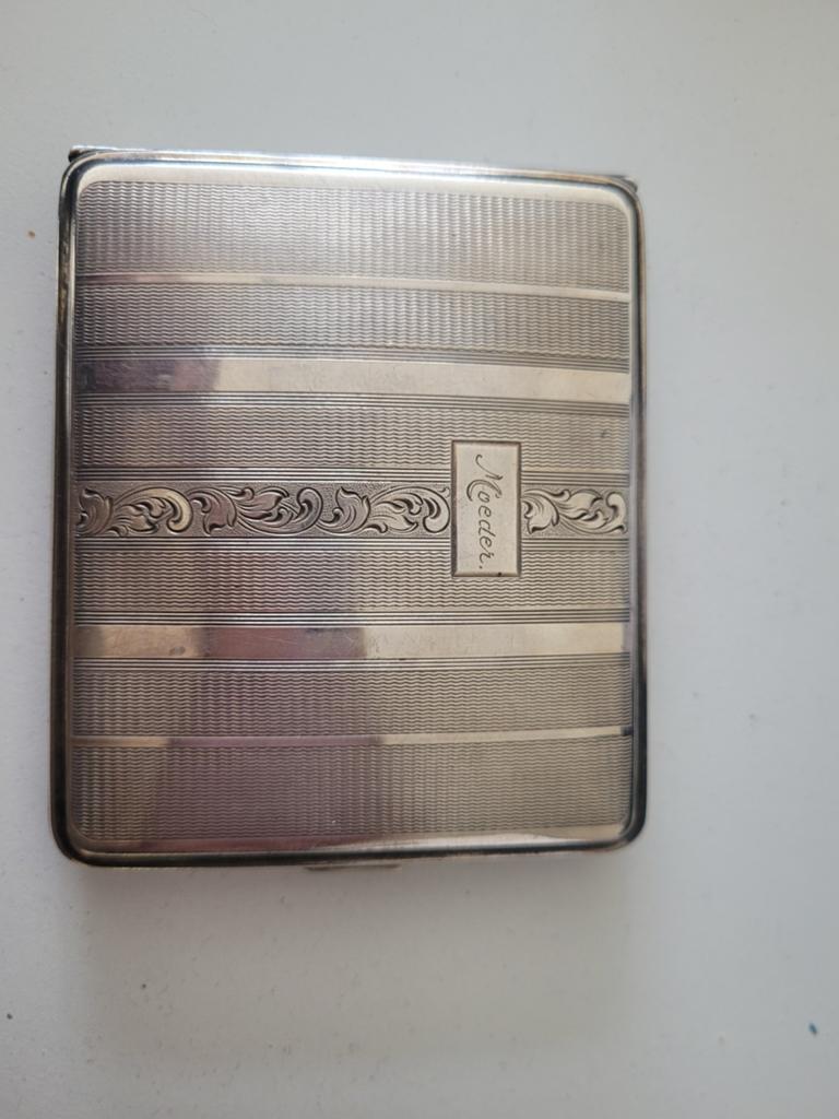 Zilveren Sigarettendoosje met 'Moeder' Inscriptie - 10x8.3cm, Ophalen of Verzenden, Gebruikt, Overige typen