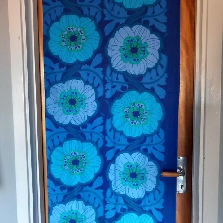 3 blauwe bloemen gordijnen, Huis en Inrichting, Stoffering | Gordijnen en Lamellen, Ophalen of Verzenden