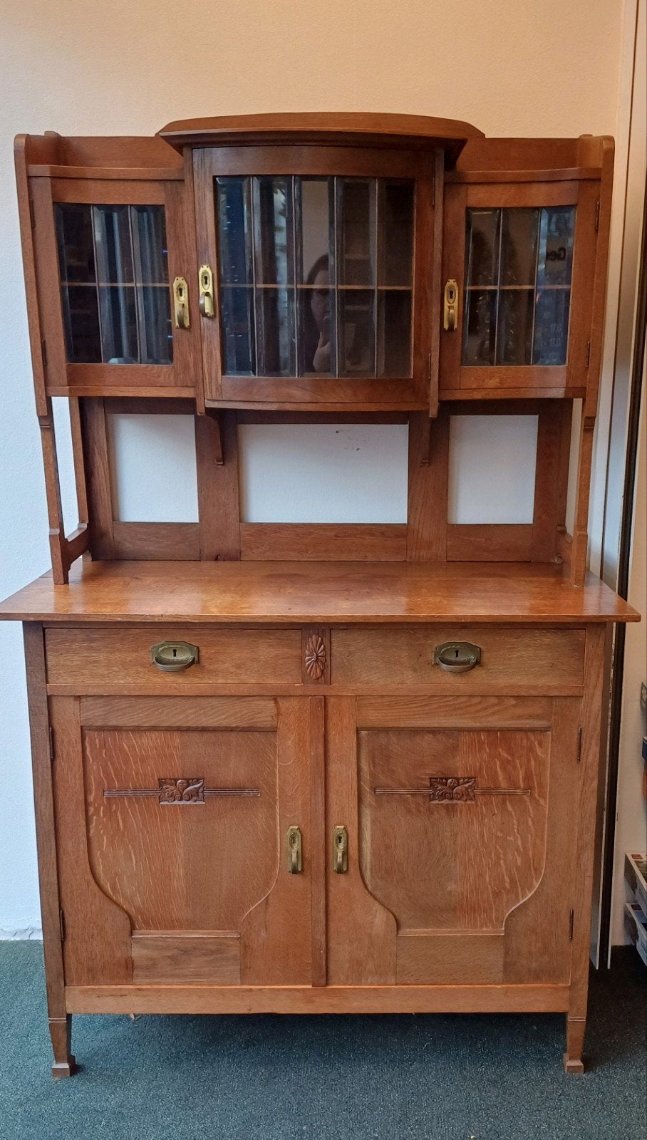 Antieke Eikenhouten Buffetkast met Vitrine, Ophalen