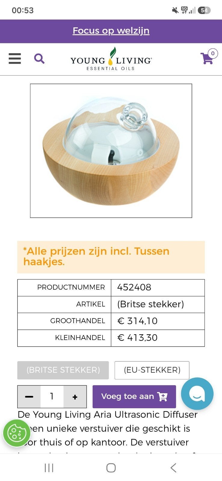 Aria diffuser Young Living, Ophalen of Verzenden, Overige typen