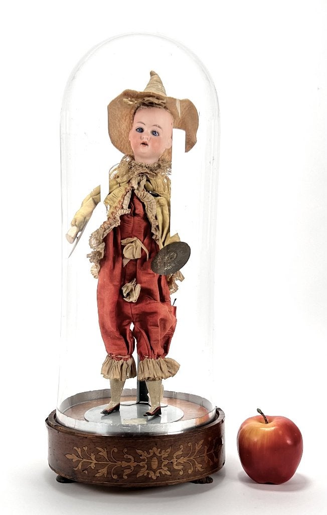 58. Pop onder stolp, Frankrijk, ca. 1890, Ophalen of Verzenden, Pop