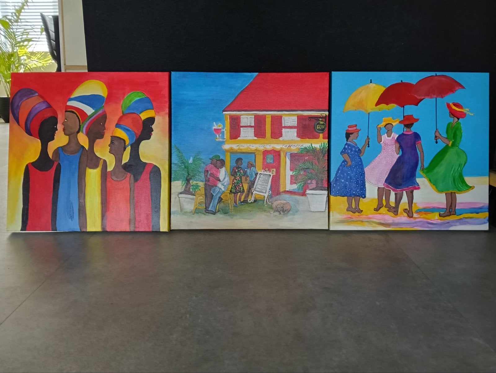 3 schilderijen 50x50 geschilderd door kunstenares Anna welie, Ophalen