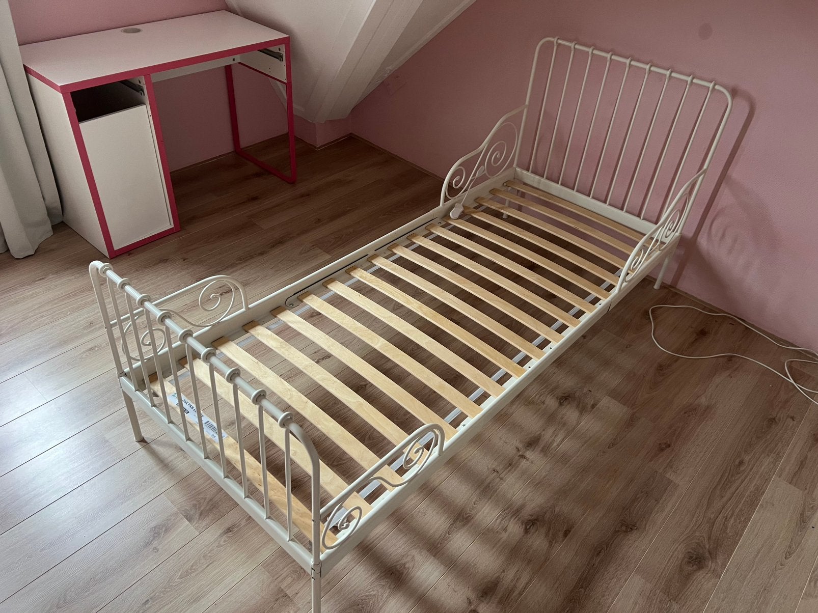 Bed kinderbed tienerbed ledikant staal wit 3 stuks mogelijk, Ophalen, 85 tot 100 cm, Gebruikt, Matras