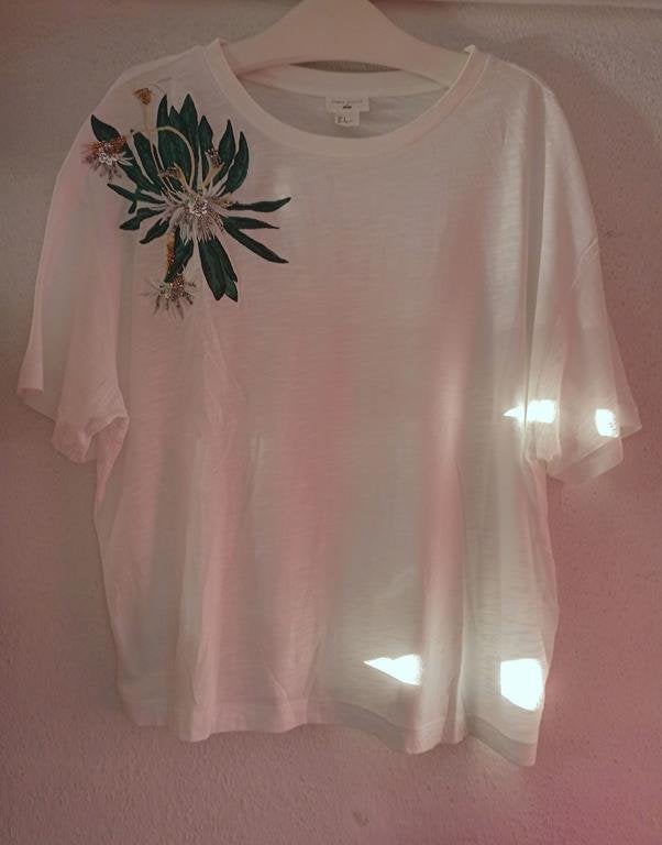 Anna Glover x H&M HM oversized shirt tee top S M, Maat 38/40 (M), Wit, Anna Glover x H&M, Ophalen of Verzenden