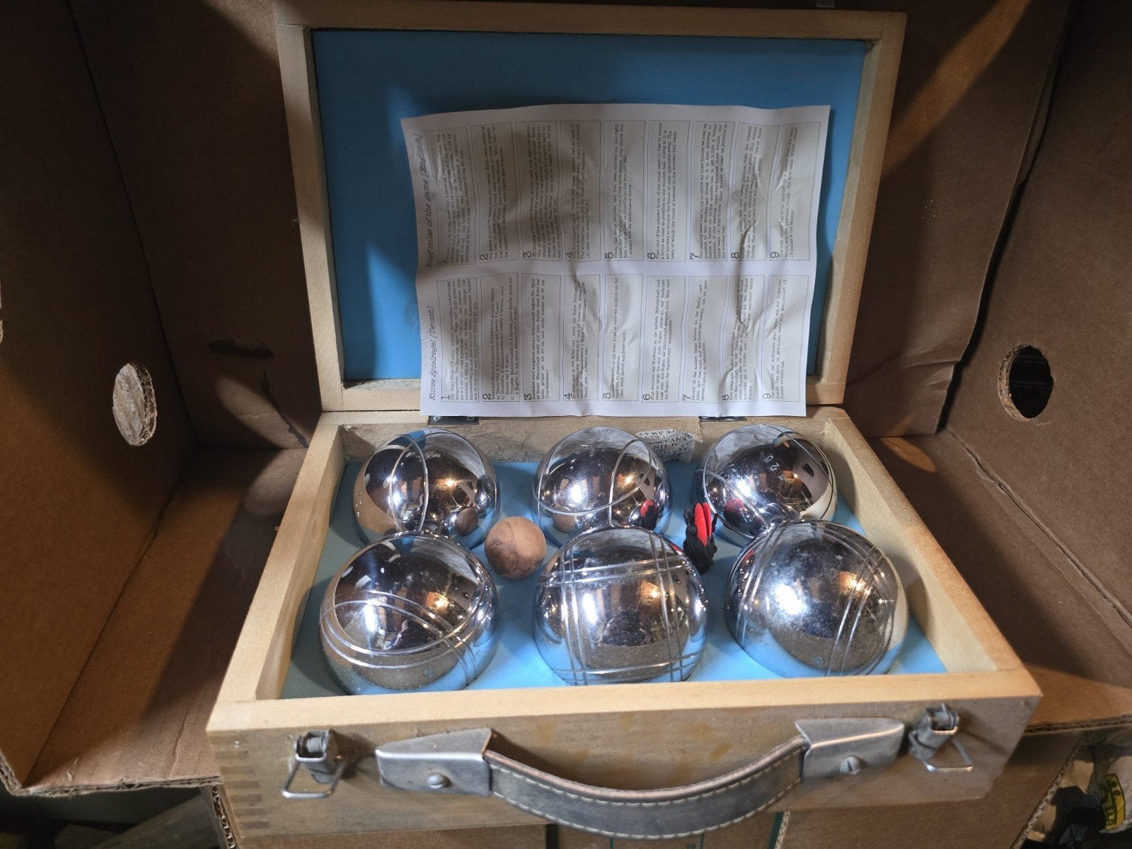 Petanque set in houten kist, Sport en Fitness, Ophalen of Verzenden, Gebruikt