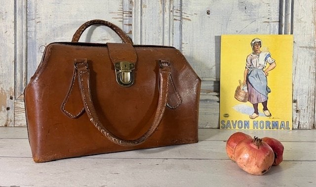 Vintage Franse dokterstas weekendtas bruin leder, Antiek en Kunst, Ophalen of Verzenden