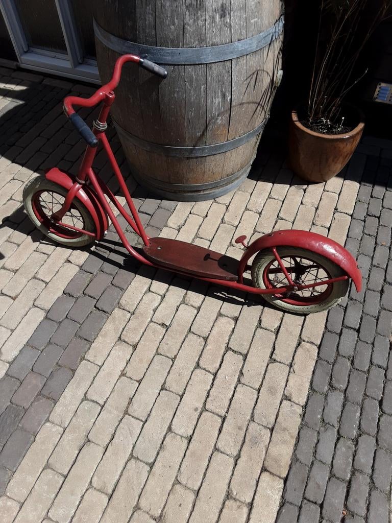 Vintage rode step met houten plank, Fietsen en Brommers, Steps, Gebruikt, Gewone step, Ophalen