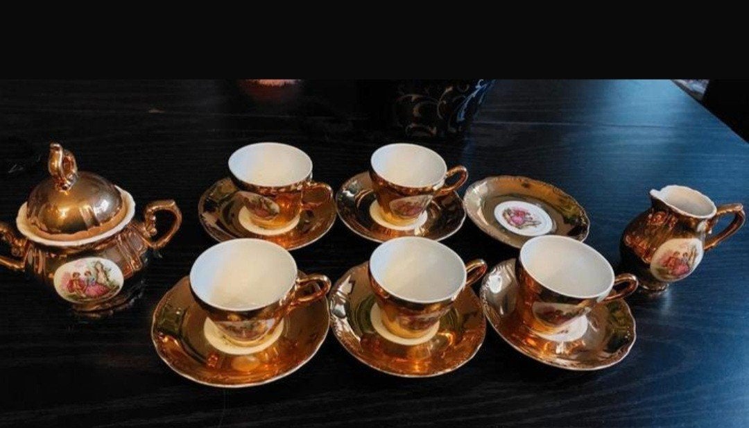Vintage Versailles Koffie/Theeservies - Goudkleurig, Ophalen of Verzenden