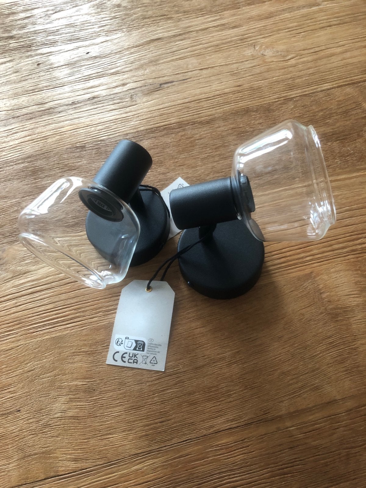 Nieuw! 2 zwarte spotjes met glazen lampenkapjes, Huis en Inrichting, Zwart, E14 (klein), Nieuw, Ophalen of Verzenden