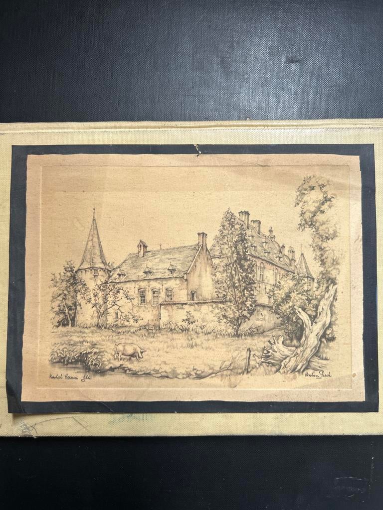 Kasteel Heeswijk - Anton Pieck stijl tekening, Ophalen of Verzenden