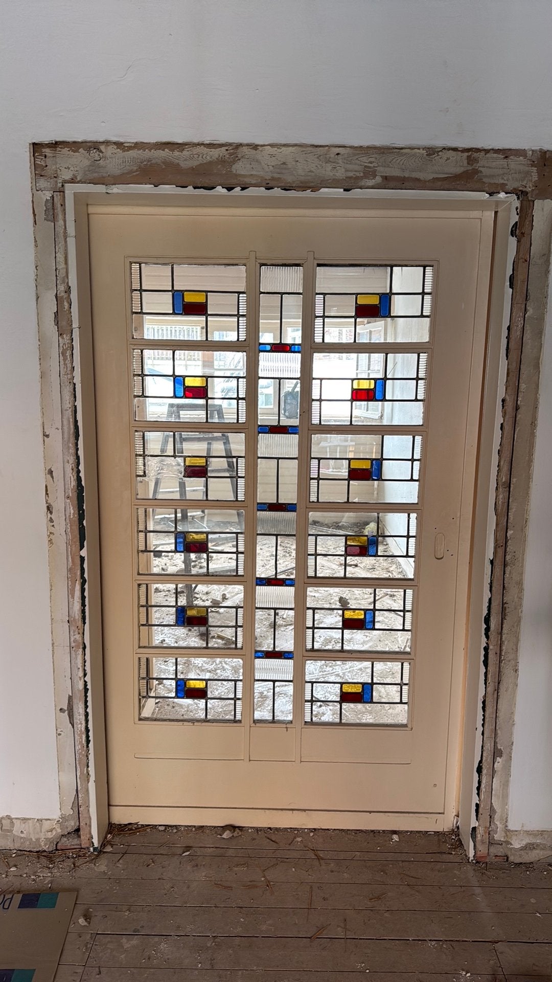 Glas en lood schuif deur, Doe-het-zelf en Verbouw, Deuren en Horren, Ophalen, Binnendeur, 200 tot 215 cm, Glas