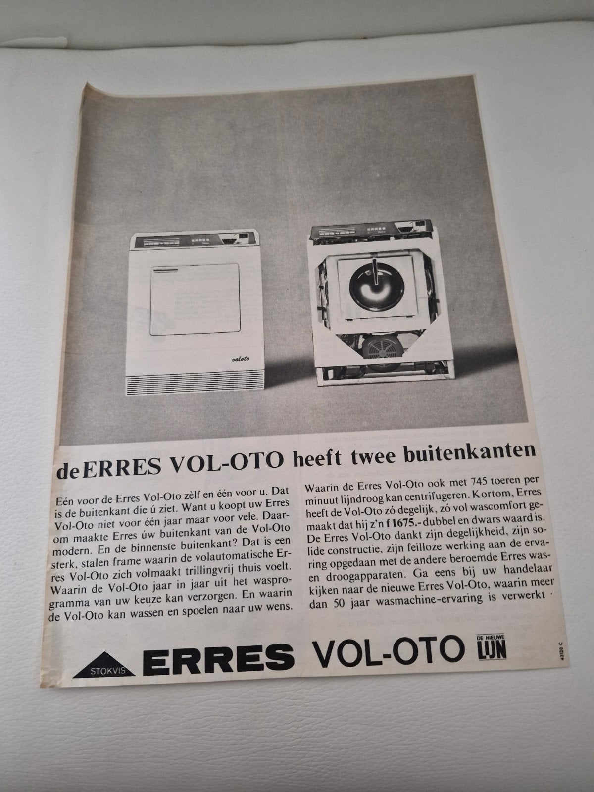 20 Vintage Erres Vol-Oto Wasmachine Advertentie (32x24cm), Ophalen of Verzenden