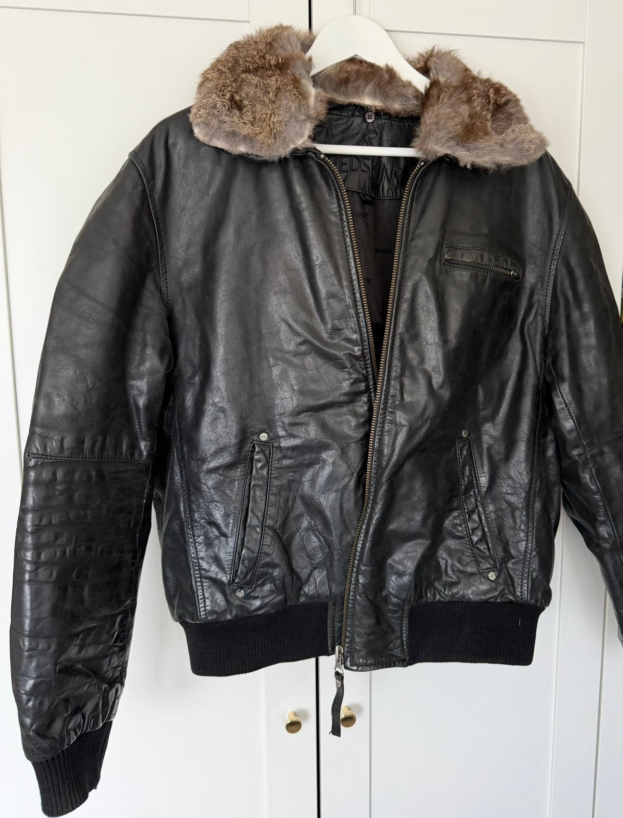 Redskins Leren Pilotenjas XL | Echt Leer | Vintage, Ophalen of Verzenden, Gedragen, Maat 56/58 (XL), Zwart