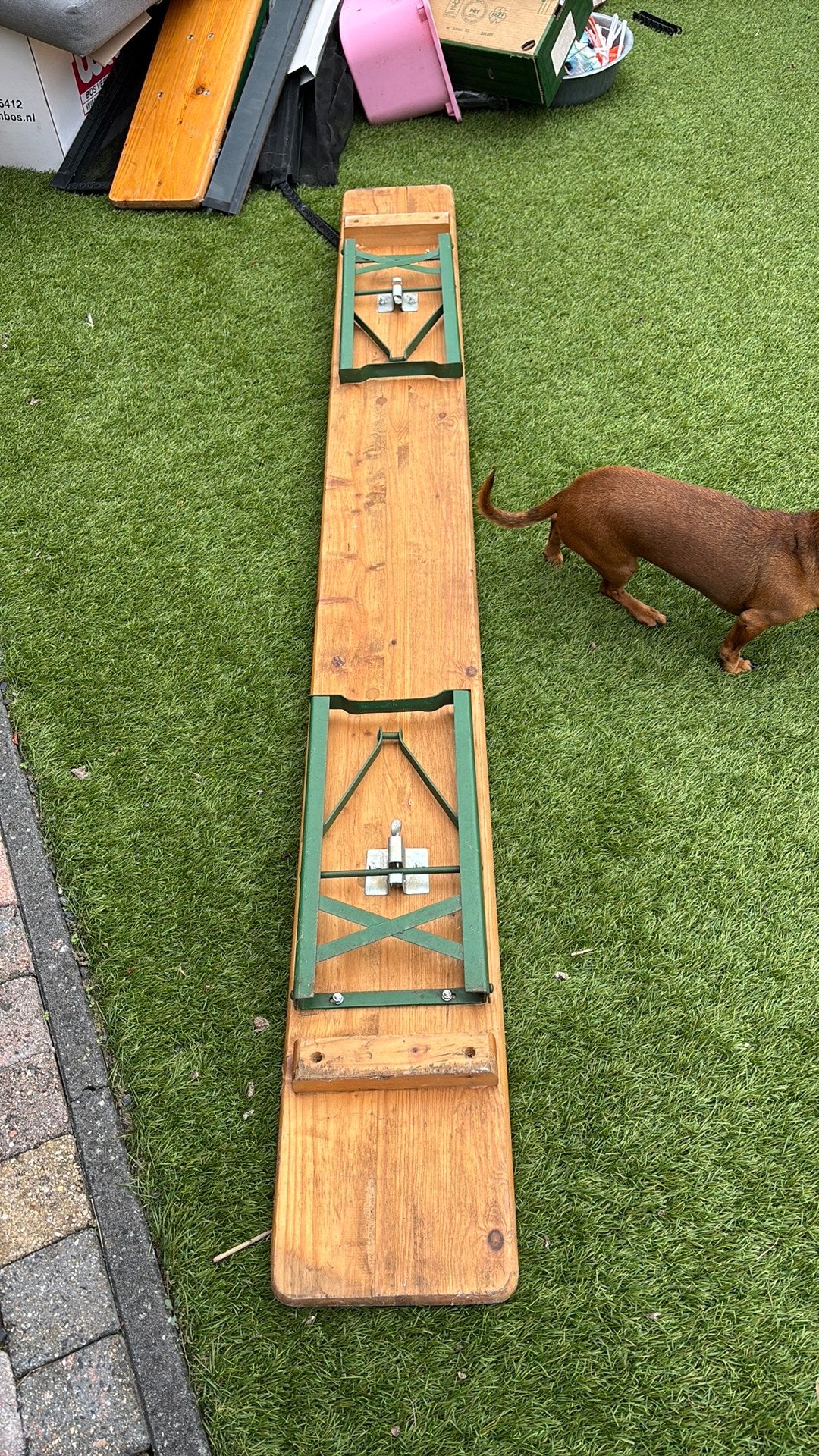 2 biertafel banken te koop, Ophalen, Gebruikt