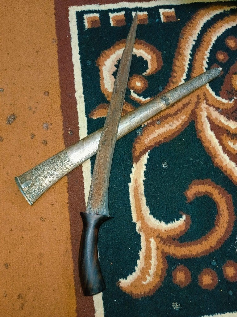 Pedang Zward Suduk Maru Pamor Beras Wutah Zilver SUY71, Antiek en Kunst, Wapen, Verzenden, Overige materialen, Indonesië