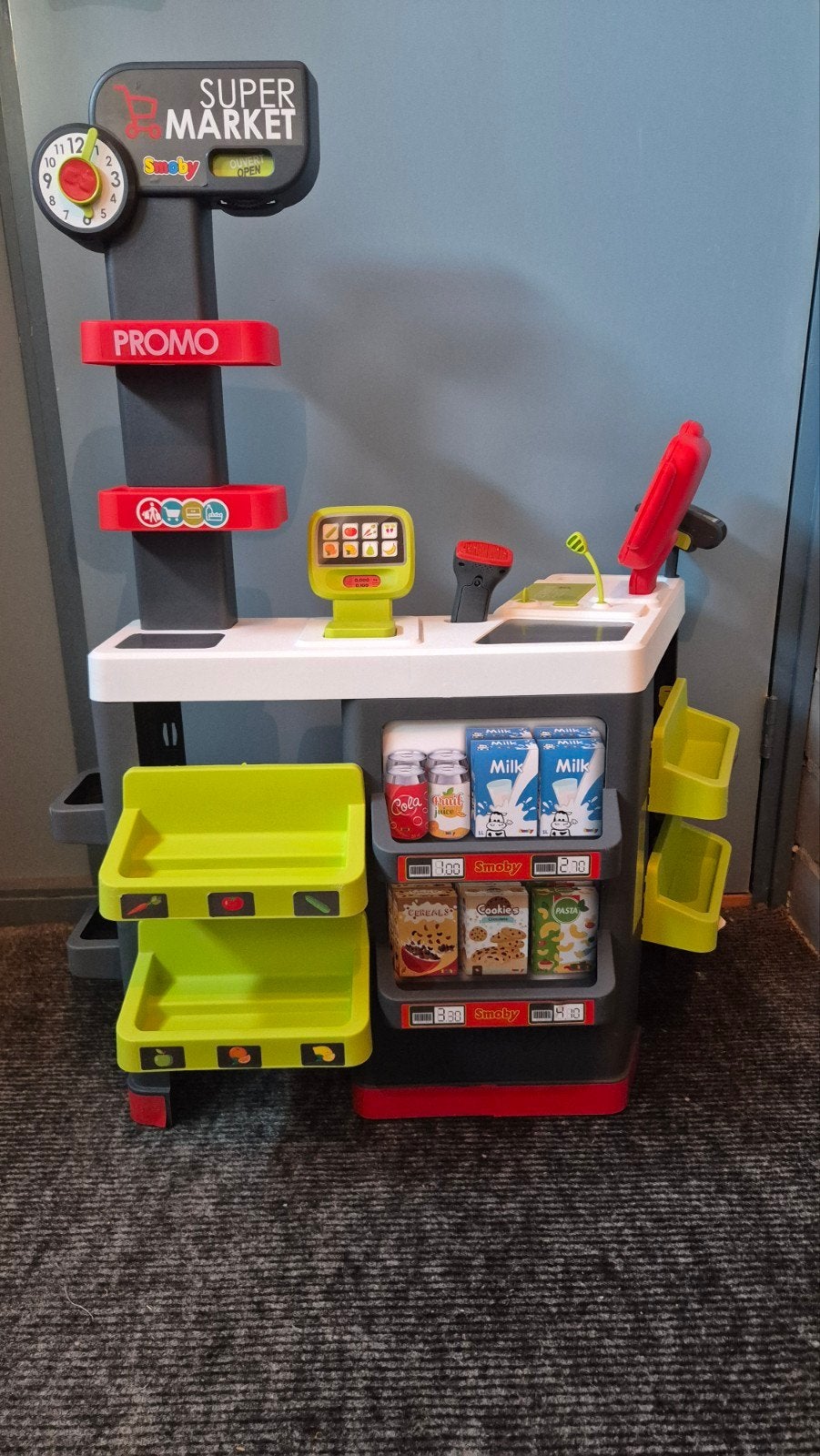 Smoby Supermarkt met Winkelwagen en Accessoires, Ophalen, Zo goed als nieuw, Ontdekken, Met licht
