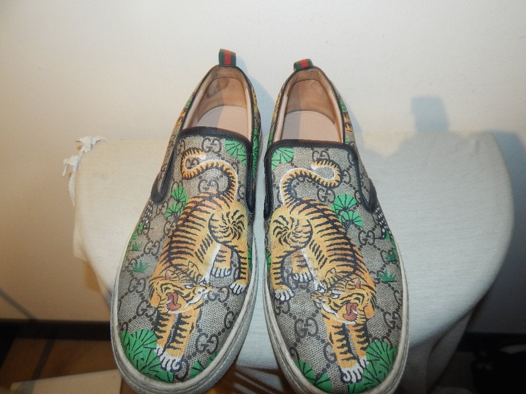 Gucci instappers monogram print tijger motief mt 10/43, Kleding | Heren, Schoenen, Loafers, Overige kleuren, Verzenden, Gucci
