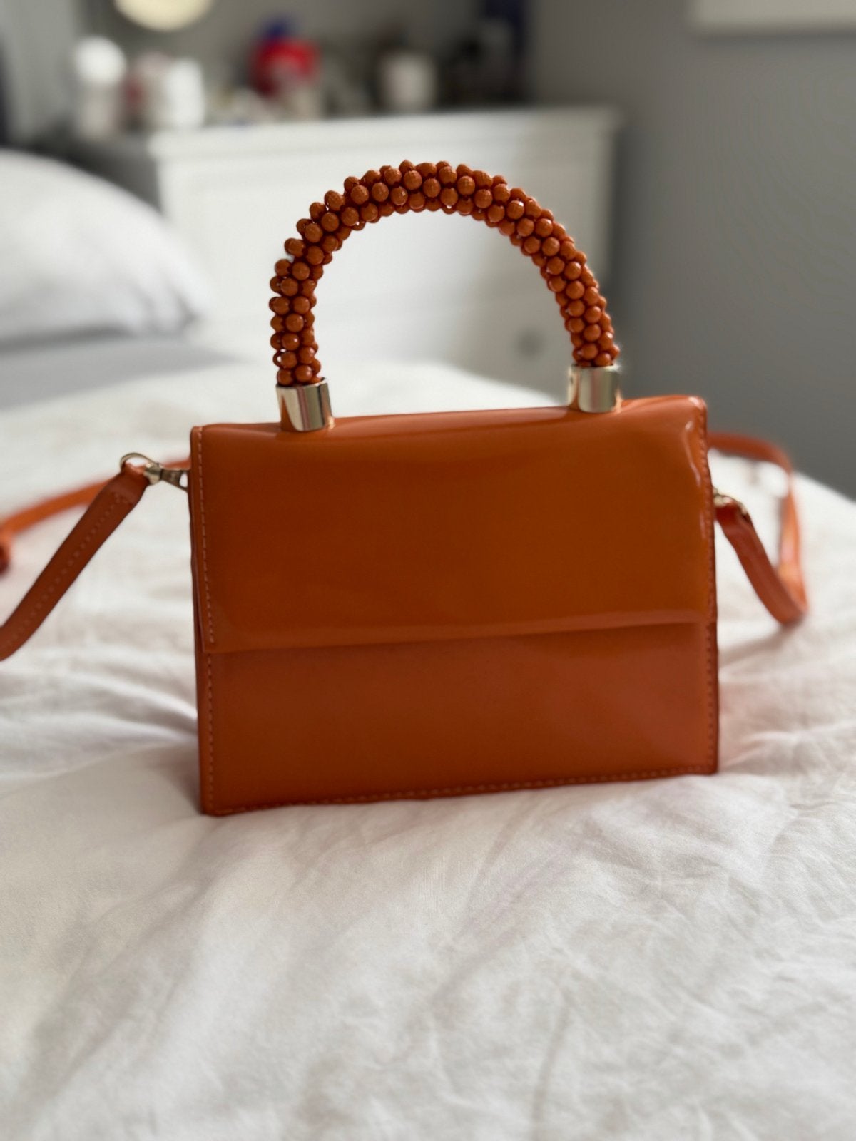 Zara Oranje Lak Tasje met Kralen Handvat, Ophalen of Verzenden, Zo goed als nieuw, Oranje, Avondtasje