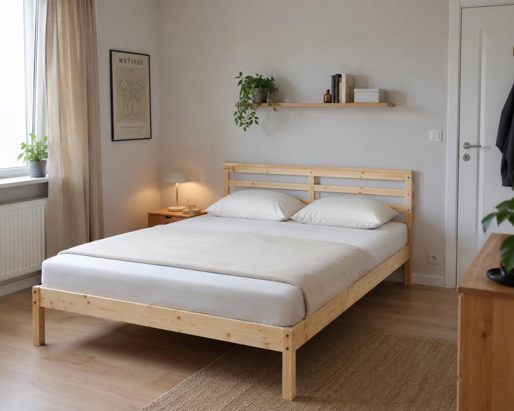Ikea Neiden bed met Abygda matras 140x200, Huis en Inrichting, Ophalen, Beige, Tweepersoons, 140 cm