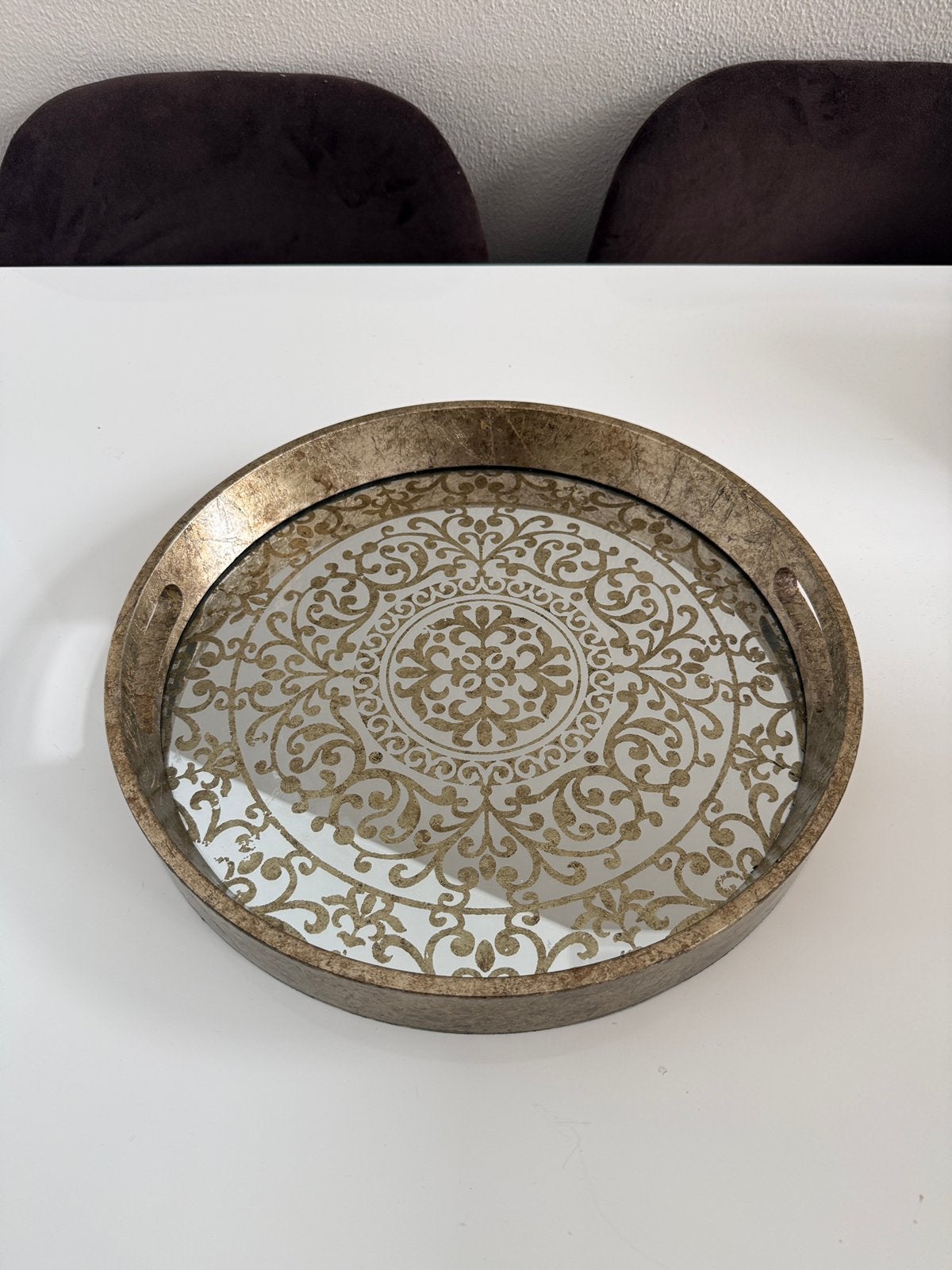 Gouden dienblad met spiegel, Huis en Inrichting, Woonaccessoires | Dienbladen, Ophalen, Rond, Metaal