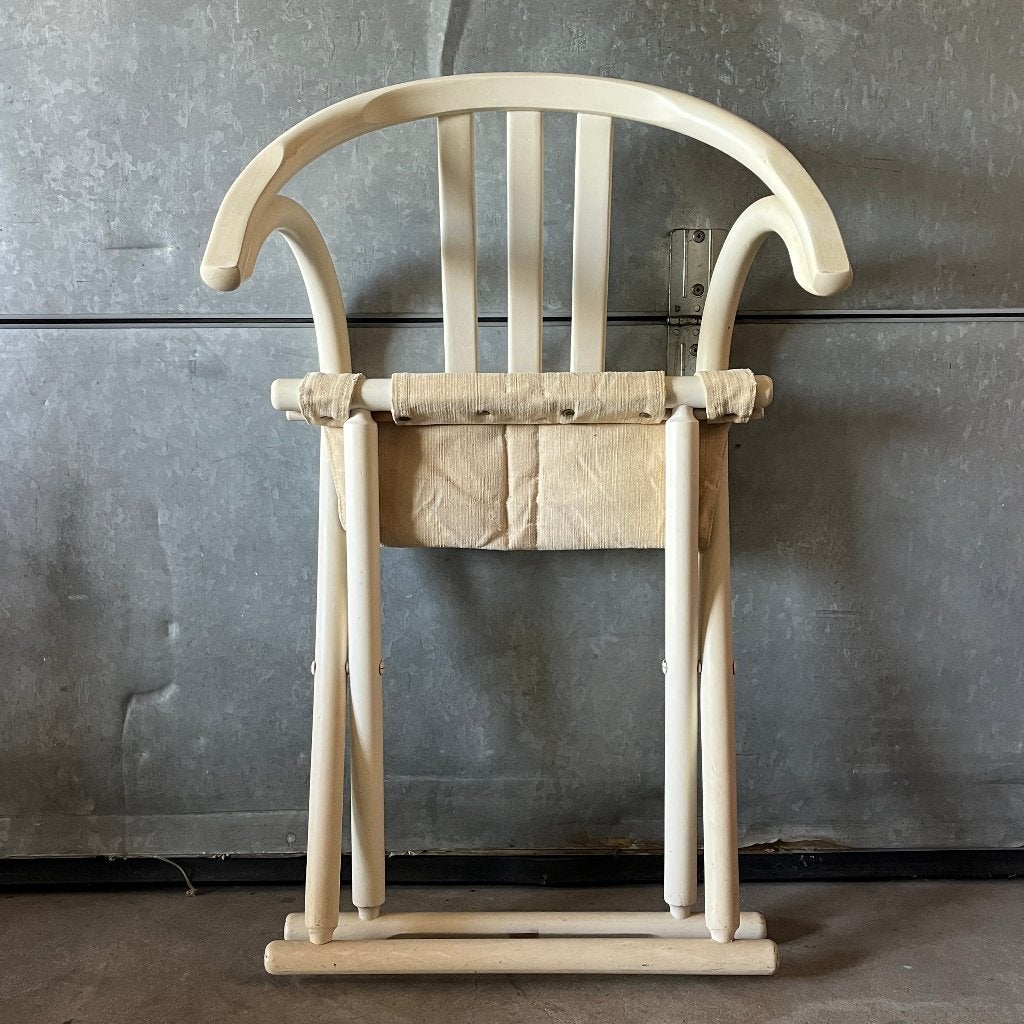 Jaren 70 gebogen houten klapstoel met canvas zitting Thonet, Huis en Inrichting, Gebruikt, Wit, Ophalen of Verzenden, Hout