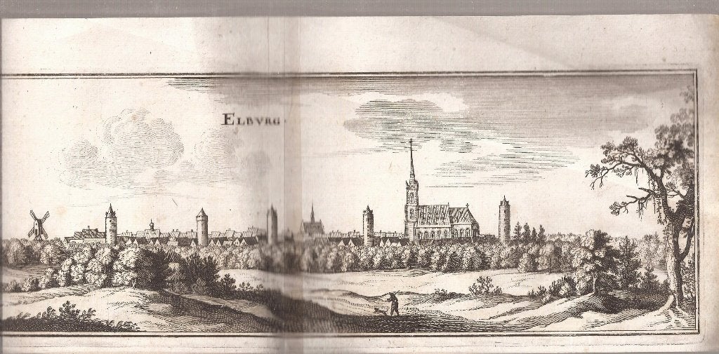 Elburg. 'Elbvrg' Kopergravure 1659 Merian, Antiek en Kunst, 34 cm, Stadsgezicht, Gravure, 11 cm