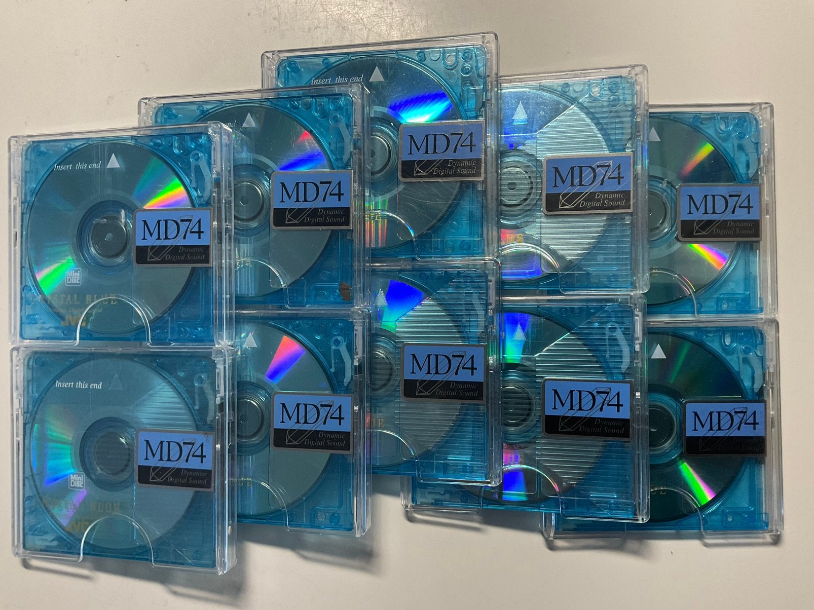 Minidisc’s. JVC CRYSTAL BLUE.  10x als nieuw. 74 minuten, Ophalen of Verzenden
